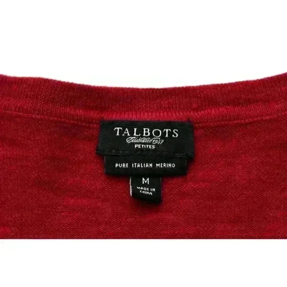 Talbots Womens Petite M Pure Italian Merino Wool Maroon Burgundy V-Neck Cardigan - Picture 4 of 8